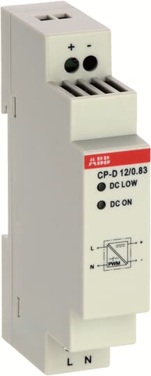 ABB Electrification Switching Power Supply; CP-D 12/0.83; 12VDC OUT; 10W; 90-264VAC / 120-375VDC IN; Single-Phase; DIN Rail Mount
